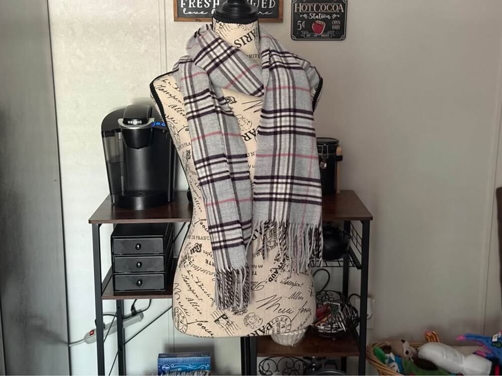 Women’s V. Fraas Plaid Gray Purple Pink Scarf